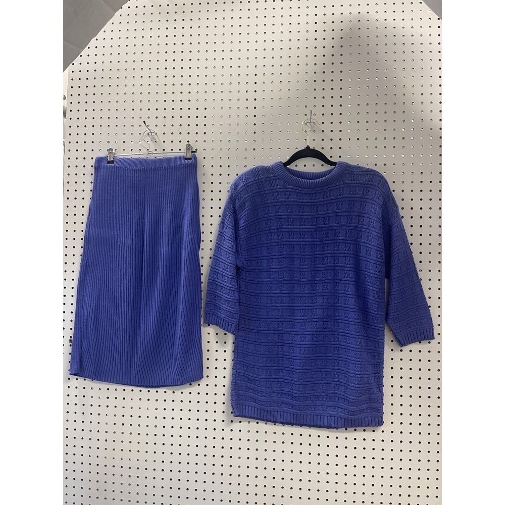 Vintage T F T Sweater Skirt Set Purple Spring Easter Size S Church